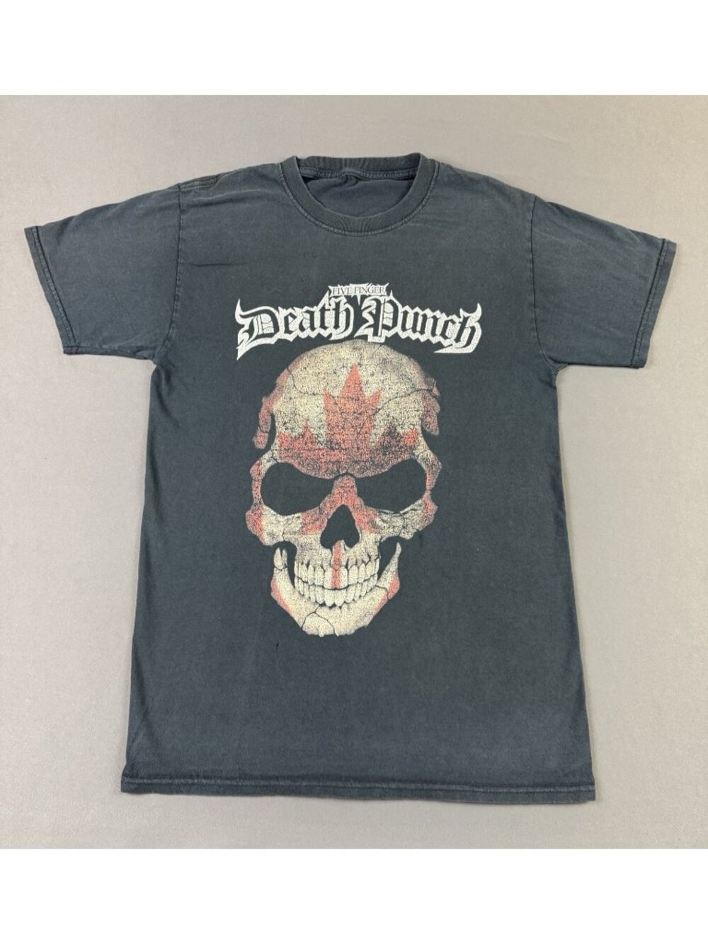 Rare Vintage Y2K Five Finger Death Punch Band Tee Skull Canada Fade Black Tee
